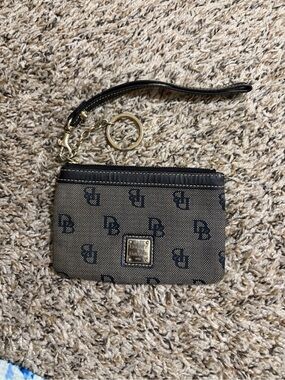 Dooney & Bourke Brown and Black Signature Logo Wristlet with Gold Hardware